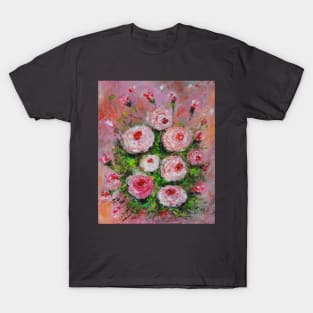 White and Pink Button Roses T-Shirt